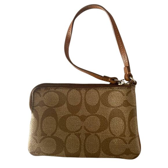 Coach Signature Stripe Coated Canvas Wristlet Wallet Tan & Brown F64233 - Picture 7 of 9